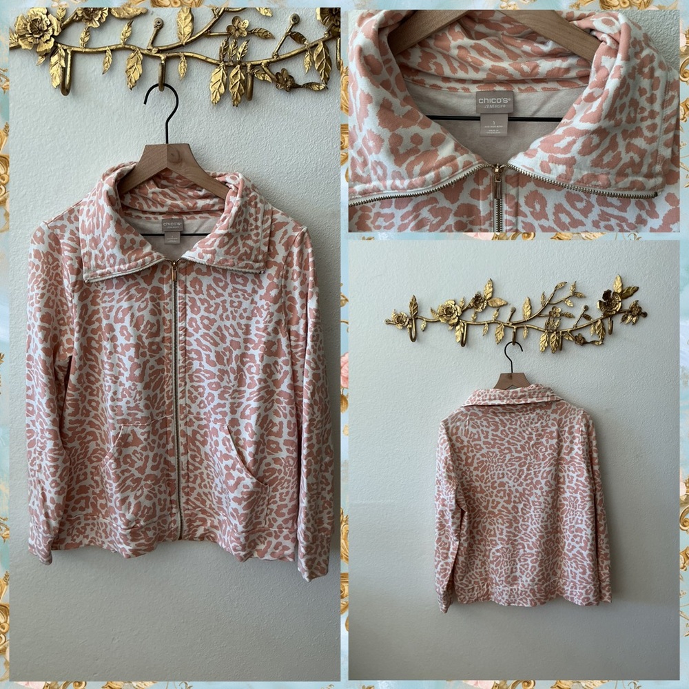 Chico's Blush Animal Print Zip Jacket, size medium